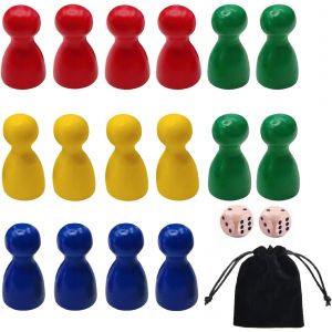 Pions En Bois Composant De Jeu Jouet,Pions En Bois Pour Jeux De Société,Figurines De Jeu Colorées,16 Cônes Halma En Bois Et 2 Cubes En Bois,Figurines De Jeu Colorées - Neuf