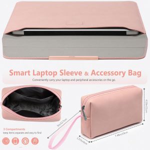 15 Pouces Housse Ordinateur Portable Avec Stand Pour Macbook Air 15 M4 A3241 M3 A3114 M2 A2941 2025-2023, Macbook Pro 15, 15"" Surface Laptop 7/6/5/4/3, Avec Petit Sac, Rose(Smiley) - Neuf