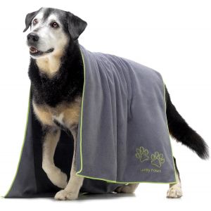 Jgd-&reg; Serviette Chien Super Absorbante &iquest; Serviette Pour Chien Xl 140x70cm, Microfibre Ultra Douce, S&eacute;chage Rapide, Serviettes Artisanales De Qualit&eacute; Pour Chiens (Lot De 1, Gris/Vert) - Neuf