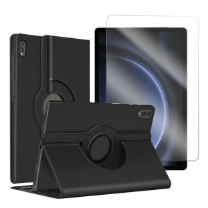 Verre tremp&eacute; + Coque rotatif en simili cuir compatible pour Samsung Galaxy Tab S10+ Plus 12.4 SM-X820 SM-X826 - Noir - Visiodirect - - Neuf