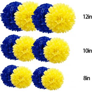 ChicSlick-Lot De 12 Pompons Papier De Soie Jaune Et Bleu Pour D&eacute;coration Suspendre De Plafond De F&ecirc;te,Decoration Table Bapteme,Decoration Mariage Boheme[X02] - Neuf