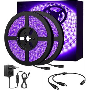 Ruban Led Ultraviolet 10m Pour Lumi&egrave;re Noire, Dc 12v 2835 600 Leds, Lampe Violet, Bande Lumineux, Eclairage Ambiance Uv Pour Couleur Fluo Soir&eacute;e Dj Helloween No&euml;l Disco[Rub9225318] - Neuf