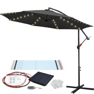 Parasol - Parasol Jardin, Parasol Deport&eacute;, Parasol De Balcon Avec &Eacute;clairage Led, Gris, 3.5m - Neuf