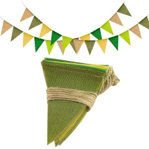 Guirlande Fanions Toile de Jute,Guirlande de Lin Fanion Vert Sauge,chaîne de fanions de 20 m,résistante aux intempéries pour la décoration de Mariage,décoration de fête (60 fanions) - Neuf