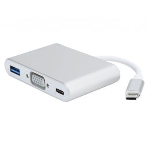 adaptateur multiport USB 3.1 Type-C vers VGa, cable d'alimentation 3 en 1, argent - Neuf