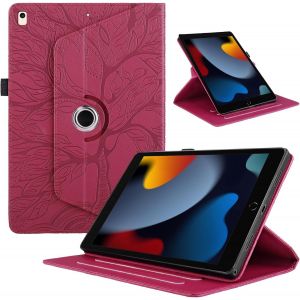 Kal-Coque Pour Ipad 10.2U201d 9ème Génération 2021 / 8ème Gén 2020 / 7ème Gén 2019, Etui Premium Cuir Pu Rotatif À 360 Antichoc Degrés Flip Case Cover Fonction Support Housse - Rouge - Neuf