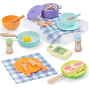 Jouet Dinette En Bois,Accessoire Cuisine Enfant,Kit De Cuisine Enfant Montessori,Bois Pots Casseroles Jouet,Jeu De R&ocirc;le Pour Filles Gar&ccedil;ons 3 4 5 6 Ans Cadeau Anniversaire No&euml;l - Neuf