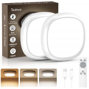 Plafonnier Led Sans Fil Rechargeable Usb Lot De 2, 550lm 12000mah Ip54 Etanche Luminaire Plafonnier A Pile Avec Detecteur Mouvement Lampe Plafond Batterie Télécommande Lumiere Capteur Garage Douche - Neuf
