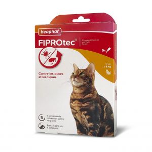 Beaphar &ndash; Fiprotec 50 Mg &ndash; Solution Spot-On Au Fipronil Pour Chats (> 1 Kg) &ndash; 6 Pipettes De 0,5 Ml - Neuf