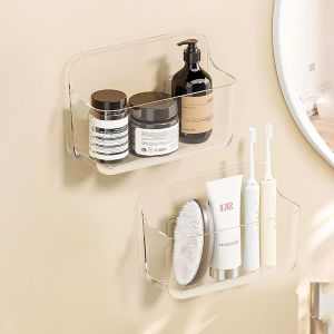 Lot De 2 Étagères De Douche Transparentes Sans Perçage Pour Montage Mural Avec Ruban Adhésif Autocollant,Étagères De Douche En Plastique Pour Salle De Bain Et Cuisine-Petit Panier - Neuf