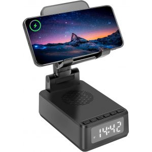 Haut-Parleur Bluetooth 5 En 1 Avec Support Pour T&eacute;l&eacute;phone Portable, Chargeur Sans Fil, Support De T&eacute;l&eacute;phone Portable Avec R&eacute;veil Num&eacute;rique, Cadeaux Pour Hommes, Papa, Maman, Femme, Cadeau - Neuf