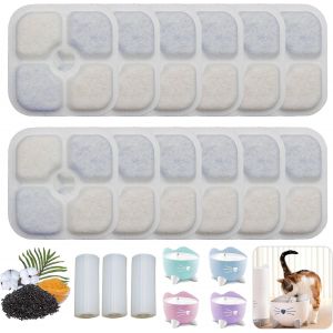 Bhhbb-12 Pcs Filtre Fontaine Eau Chat Avec 3 Tuyaux, Filtre Fontaine Eau Chat Compatible Catit, Système De Triple Filtration, Pour Une Fontaine À Eau De 2,5 L-3l - Neuf