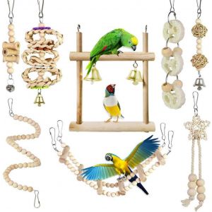 Lot De Jouets Pour Oiseaux, Jouets Pour Cage, Pour Perroquets, Balançoire Suspendue En Bois Naturel, Bâtons, Jouets À Mâcher Dentelés, Jouets Pour Perroquets, Jouets À Mâcher Pour Perruches, Perroquets, Aras - Neuf