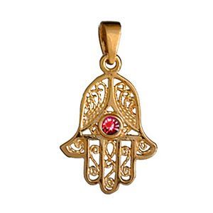 Pendentif Main De Fatma Pierre Rouge Plaqu&eacute; Or - Neuf