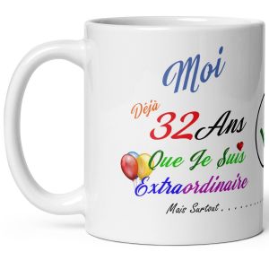 Eryi-Mug Anniversaire 32 Ans Humour Trente Deux Ans Modeste Drole Tasse Haute Qualité Idée Cadeau Rigolo Trentaine Fete Noel Homme Femme Ami Collegue Copain Pote Famille - Neuf
