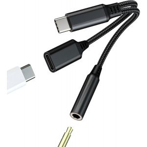 Adaptateur USB C Ecouteur pour Iphone15(2 en 1) Type-c Chargeur Cable 3.5 mm Prise Jack Audio Voiture Casque AUX Accessoire écouteur Rallonge pour Apple 15 Pro Max Plus Ipad Pro Air Mini pour Samsung - Neuf