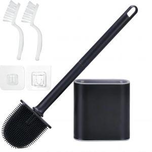 KAL-Silicone Brosse Wc Avec 2 Brosses De Nettoyage, Balayette Wc De Salle De Bain Avec Base Anti-Goutte, Balai De Toilettes Avec Long Manche D&eacute;tachable, Toilet Brush, Montage Mural/Au Sol Sans Percag - Neuf