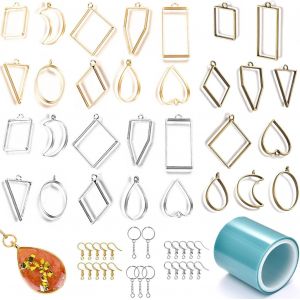 Kal-Pendentifs Cadre Moulle Pendentifs À Lunette Ouverte Cadres Resine Pendentifs 55 Pcs Creux Géométrique Bijoux En Résine Pour Artisanat Bricolage Avec Ruban Sans Couture - Neuf