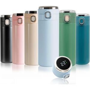 Gourde Isotherme Bouteille Isotherme Led,Gourde Inox Bouche Standard 400ml,Gourde Connectée,Gourde Enfant Sans Bpa,Pour Sport,Gym,Voyage/Bleu - Neuf