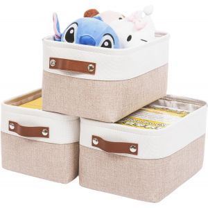 Lot de 3 boîtes de rangement en tissu avec poignées pour sous-vêtements,chaussettes,serviettes,taille M,kaki/blanc - Neuf