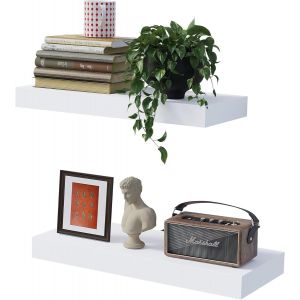 JEXNOVASHOP-Lot de 2 &Eacute;tag&egrave;res Murales Flottantes Blanches, Etagere Murale de 40 cm, Capacit&eacute; de 10kg par &Eacute;tag&egrave;re, pour Salon, Cuisine, Salle de Bain, 40x16.5x3.7cm, Blanc - Neuf