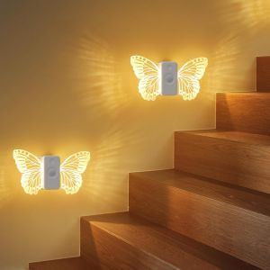Veilleuse D&eacute;tection De Mouvement Capteur Cr&eacute;pusculaire, Lot De 2 Veilleuses Led, 3 Modes Papillon 500mah Rechargeable, Magn&eacute;tique Sans Fil Veilleuse, Pour Cuisine, Chambre, Couloir, Penderie - Neuf