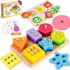 KAL-Montessori Jouets Enfant 1 2 3 Ans - Jouet En Bois Bebe 1 An 18 Mois - Puzzle Bois Bebe Enfant 2 Ans Fille Gar&ccedil;on - Jeux Educatif Puzzle En Bois | Jeu Activite Exterieur Trieurs De Formes - Neuf