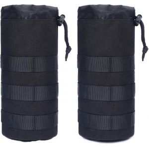 Jgd-2 Pcs Sac De Bouteille D'eau Molle Tactique,Porte Bouteille Molle En R&eacute;glable,Poches De Sac &Agrave; Dos De Randonn&eacute;e Militaire Pour L'ext&eacute;rieur Marche Camping(Noir) - Neuf