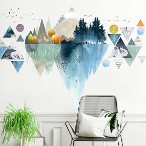 Sticker mural g&eacute;om&eacute;trique animaux de la for&ecirc;t pour la d&eacute;coration de la maison et de la chambre d'enfant - Neuf