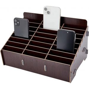 Boîte de Rangement de Gestion de Téléphone Portable en Bois à 24 Grille,Boîte de Rangement Noire pour Téléphone Portable Organisateur de Bureau pour Fournitures de Bureau et Scolaires - Neuf