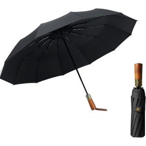Erised's Bifrost Luxe 12 Parapluie En Os Pliant De Voyage Pour Homme Et Femme,Ouverture Et Fermeture Automatique,Résistant Au Jusqu`À 140 Km Vent,Anti Tempete,Soleil,Manche En Bois - Neuf