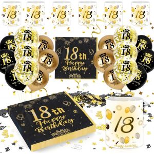 Ayuhr-Decoration Anniversaire 60 Ans Femme Homme, Happy 60th Birthday Serviettes + Lanterne Décoration Table + Confettis + Ballon Noir Or, Kit Fete Cadeau 60 Homme Femme (Deco Table Anniversaire 60 A - Neuf