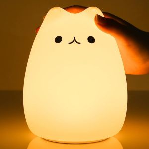 Eryi-Veilleuse Pour Enfants, Jolie Lampe De Nuit Alimentée Par Piles Pour Chambre D'enfant, Veilleuse Portable En Silicone Souple (Chat- Chargeable) - Neuf