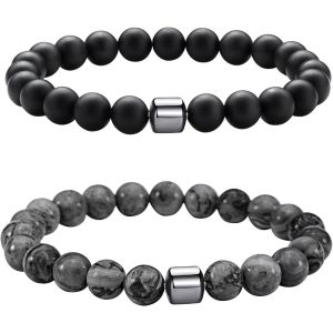Eryi-Bracelets Perle Pour Homme, Réglables Bracelet Pierre Naturelle Homme, Bracelet Oeil De Tigre Pour Hommes, 8mm Pierres Bracelets Cadeau Bijoux Hommes - Neuf