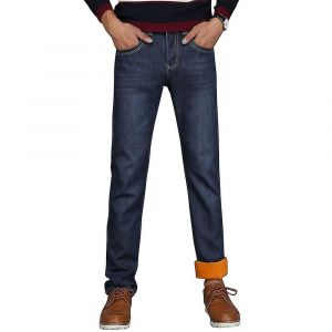 Hommes Hiver Jeans Thermiques Polaire Doublé Denim Pantalon Long Décontracté Pantalon Chaud Pour Les Voyages De Bureau - Neuf