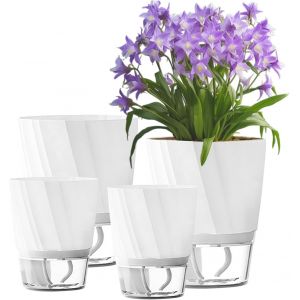 ASFASFq-4 Pcs Pots de Fleurs en Plastique,20/15/12cm Pot de Fleurs Auto-arrosant,bac a Reserve d'eau pour Plante Interieur pour Planter Les Plantes Fleur Facilement, décoration pour Jardin Maison - Neuf
