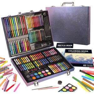 JEXNOVASHOP-Mallette dessin Enfant, 150 pièces coloriage kit dessin Enfant, Art Set, Mallette de Coloriage - Neuf