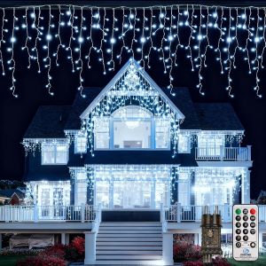 Jgd-Guirlande Lumineuse Ext&eacute;rieure No&euml;l, 5m 216led Rideau Lumineux Et T&eacute;l&eacute;commande 8 Modes Fonction M&eacute;moire Pour Balcon Toit Mariage Jardin Blanc - Neuf