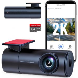 JGD-2K Dashcam, Cam&eacute;ra Voiture 1440P WiFi, Mini Cam&eacute;ra Avant avec Application, Carte SD 64GB Offerte, Vision Nocturne, WDR, Capteur G, Enregistrement en Boucle, Mode Parking 24H - Neuf
