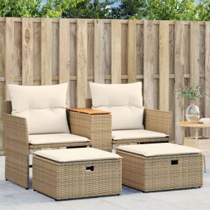 Prolenta Premium - Canap&eacute; De Jardin 2 Places Avec Tabourets Beige R&eacute;sine Tress&eacute;e - Neuf