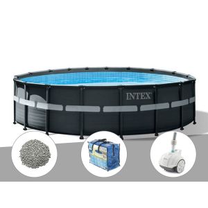 Kit piscine tubulaire Intex Ultra XTR Frame ronde 5,49 x 1,32 m + B&acirc;che &agrave; bulles + 20 kg de z&eacute;olite + Robot nettoyeur - Neuf