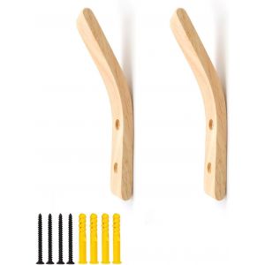 2 Pi&egrave;ces Pat&egrave;res Murales en Bois, Porte-Manteaux Simples avec Vis, Crochets Multifonctionnels pour V&ecirc;tements et Serviettes, Id&eacute;ales pour Salon, Chambre &agrave; Coucher et Couloir - Neuf