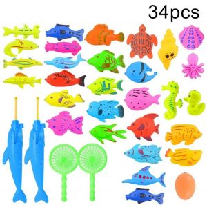 P&ecirc;che Magn&eacute;tique Jeu De Poisson Mod&egrave;le Kit Faire Semblant Jouer Enfants Apprentissage Pr&eacute;coce Toy_34pcs - Neuf