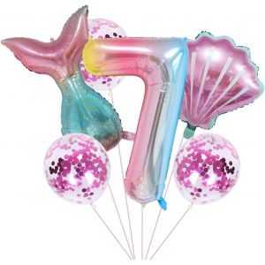 Ensemble De D&eacute;coration De F&ecirc;te D'Anniversaire De Sir&egrave;ne 7 Ans Pour Filles Ballon De Sir&egrave;ne Color&eacute; 40 "Xxl Num&eacute;ro 7 Num&eacute;ros De Ballon 7.Ballon D'Aluminium Pour Fille D'Anniversaire En Latexballoons D - Neuf