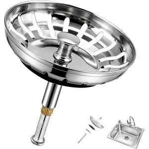 JGD-Bouchon Evier Cuisine 79mm, Filtre Evier Universel en Acier Inoxydable, Bouchon &Eacute;vier Universel avec Filtre Anti-Obstruction 2-en-1, Bonde avec Goujon Excentrique R&eacute;glable et Goujon INOX - Neuf