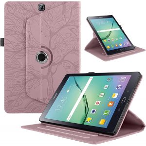 Eryi-Coque Pour Tablette Samsung Galaxy Tab S2 9.7"" 2015 Sm-T810/T815 Étui Housse Pu Cuir 360°Rotatif Support Protection Coque Pour Samsung Galaxy Tab S2 Cover, Rose Gold Arbre - Neuf