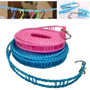 Lot de 2 étendoirs à linge en nylon, coupe-vent, de voyage, portables, pour intérieur, extérieur, camping, maison, hôtel, rose et bleu (lot de 2 étendoirs (5 m)) - Neuf
