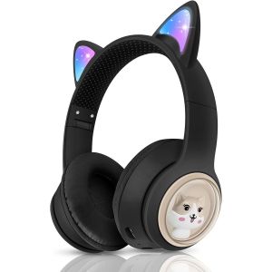 Casque Audio sans Fil pour Enfants, Chat Bluetooth Casque avec lumières LED pour Garçons/Filles/Tout-Petits âgés de 3 Ans et Plus, Bluetooth Ecouteur Pliables pour Enfants avec Mic Ans Filaire Jack - Neuf