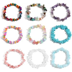 Kalsw-9 Pièces Bracelet Pierre Naturelle,Bracelet De Cristal,Bracelet En Pierre De Chakra,Bracelet D'amitié,Naturelles Pierres Précieuses Bijoux,Perles De Guérison Énergétique Pour Les Femmes - Neuf