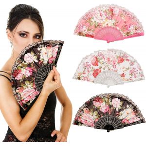 3 Pcs Eventail Mariage Eventail Chinois Japonais Pliant Ventilateur Bois Tissus Poche &Eacute;ventails Pliants,&Eacute;ventail &Agrave; Main Evantail Pliable Pour Decoration Anniversaire F&ecirc;te (Noir,Blanc,Rose) - Neuf